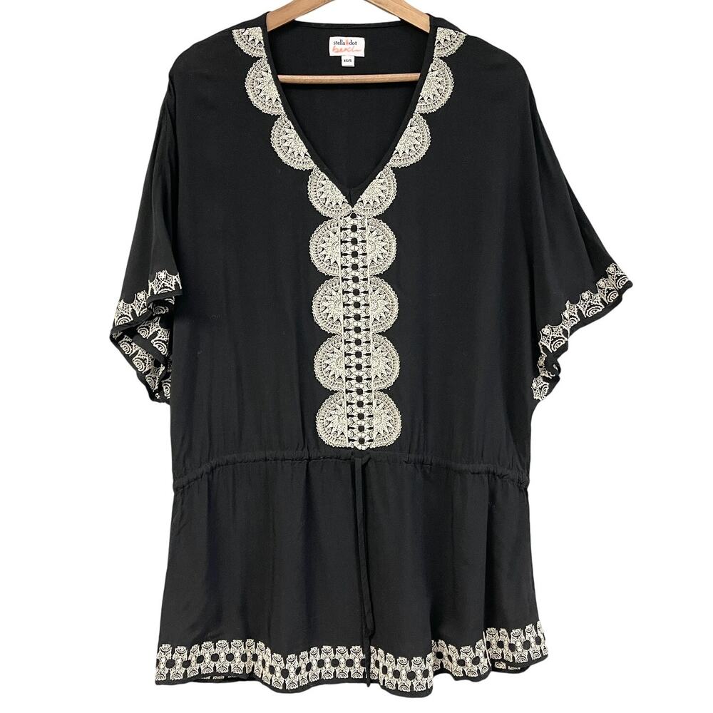 Stella & Dot‎ Embroidered Tunic Coverup Womens XS/S Bohemian Dark Cottage Beachy